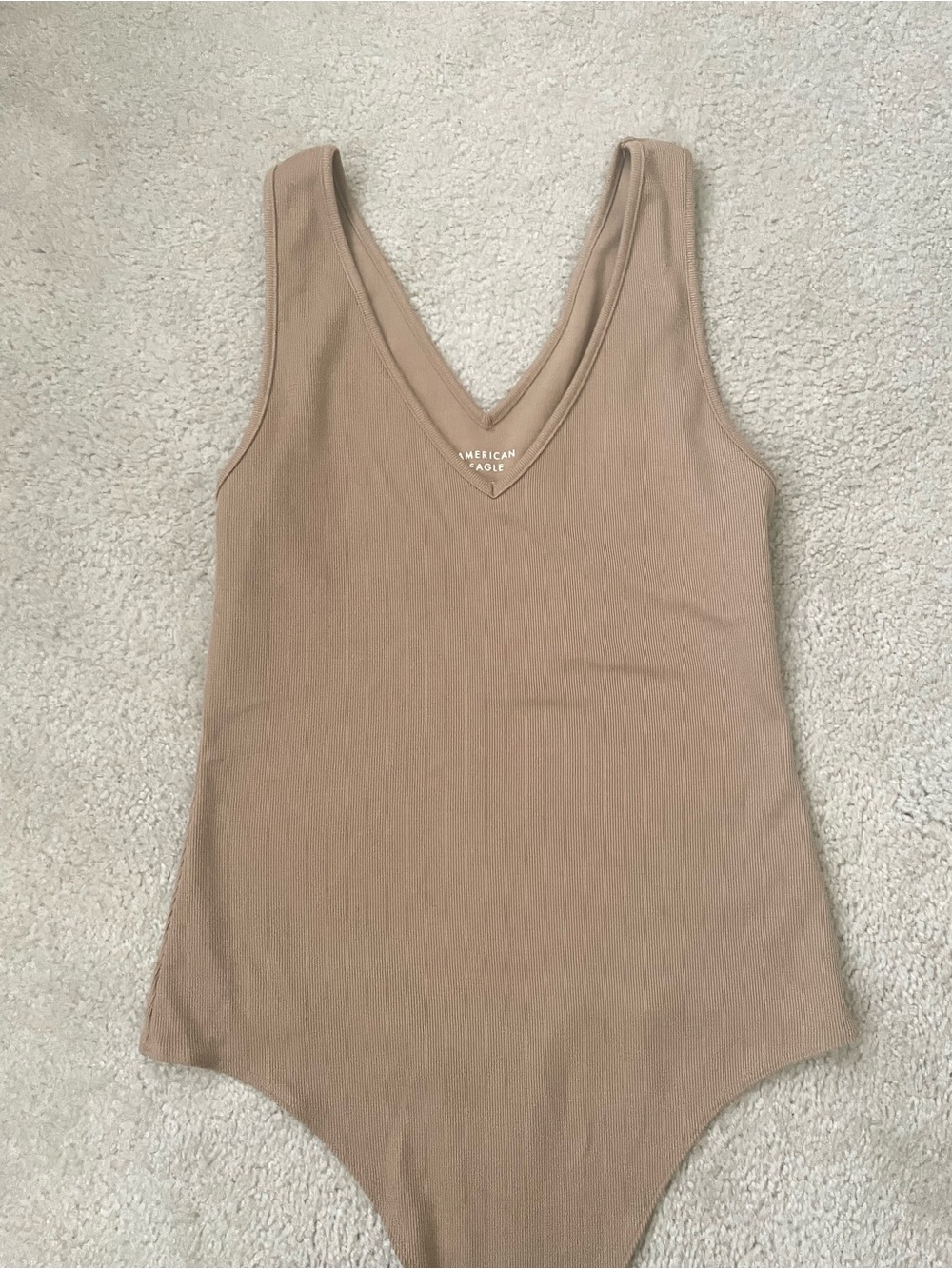 American Eagle Outfitters Tan/ Taupe V-Neck Ribbed Bodysuit Womens